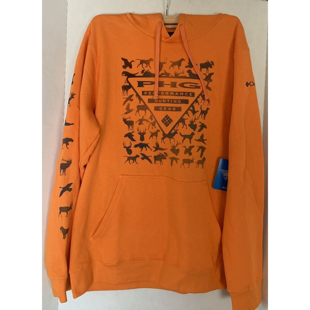 NEW Mens Columbia PFG Triangle Pullover Hoodie Hooded Sweatshirt Orange Size L